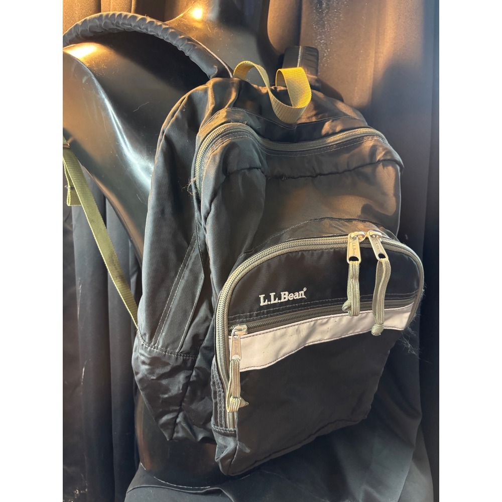 LL Bean Backpack Black Olive Green Reflective Daypack‎ School Travel Bag